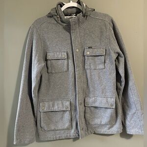Hurley size small Gray Hooded-sweater Jacket with Front Pockets (hideable hood)